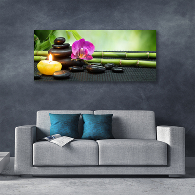 Leinwand-Bilder Bambus Blume Steine Kerze Kunst