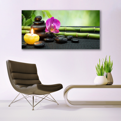 Leinwand-Bilder Bambus Blume Steine Kerze Kunst