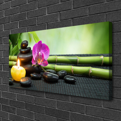 Leinwand-Bilder Bambus Blume Steine Kerze Kunst