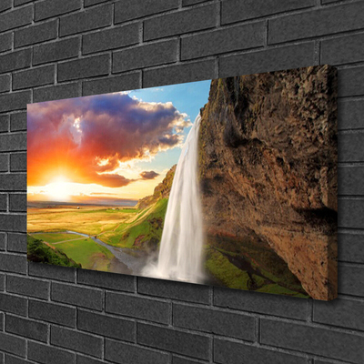 Leinwand-Bilder Wasserfall Sonne Landschaft