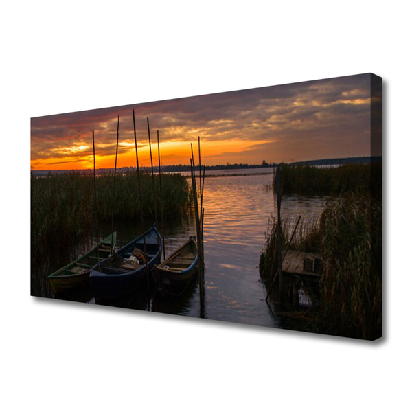 Leinwand-Bilder Boote Meer Gras Landschaft