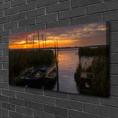 Leinwand-Bilder Boote Meer Gras Landschaft