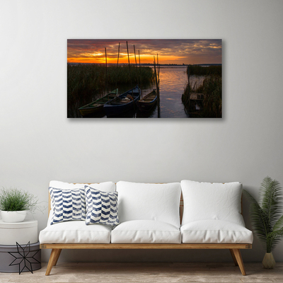 Leinwand-Bilder Boote Meer Gras Landschaft