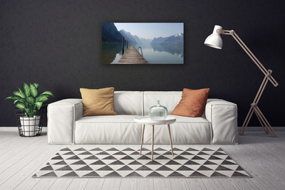 Leinwand-Bilder Gebirge See Brücke Architektur
