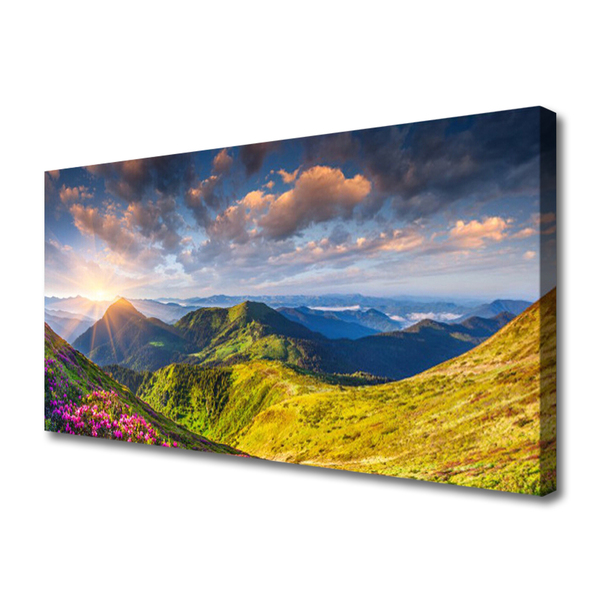 Leinwand-Bilder Gebirge Sonne Wiese Landschaft