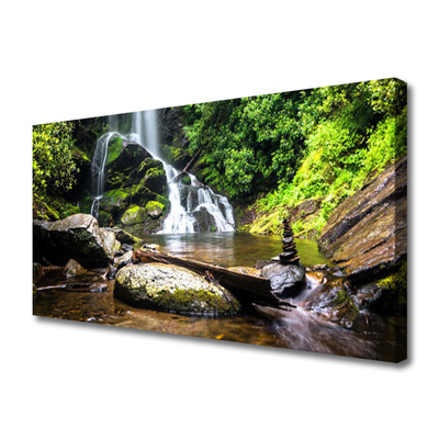 Leinwand-Bilder Wasserfall Steine Wald Natur