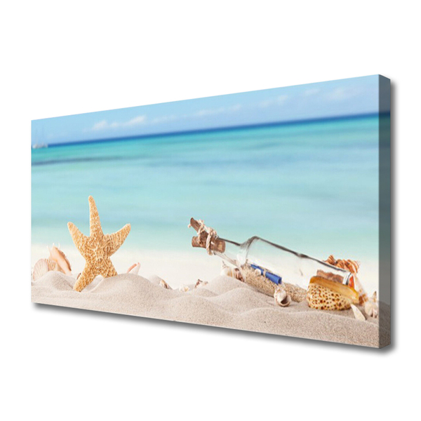 Leinwand-Bilder Sand Seestern Flaschebrife Kunst