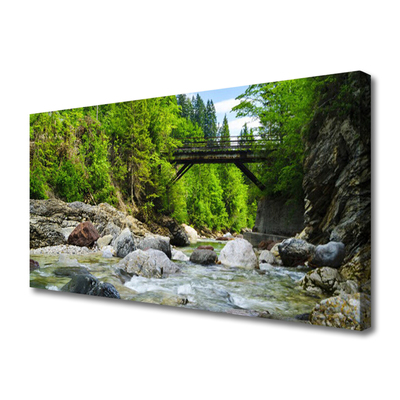 Leinwand-Bilder Wald Brücke See Steine Landschaft