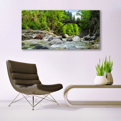 Leinwand-Bilder Wald Brücke See Steine Landschaft