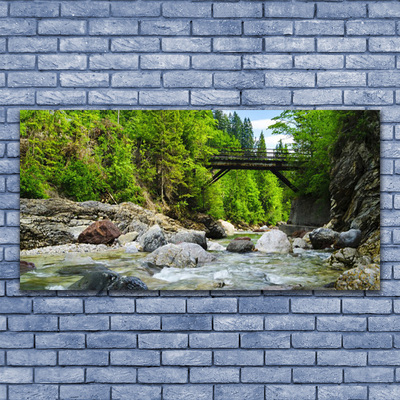 Leinwand-Bilder Wald Brücke See Steine Landschaft