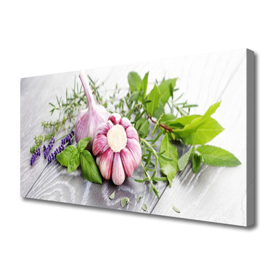Leinwand-Bilder Knoblauch Blume Blätter Pflanzen