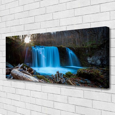 Leinwand-Bilder Sonne Wald Wasserfall Natur