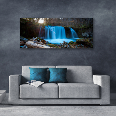 Leinwand-Bilder Sonne Wald Wasserfall Natur