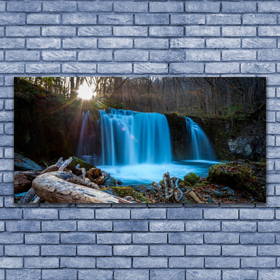 Leinwand-Bilder Sonne Wald Wasserfall Natur