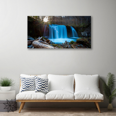 Leinwand-Bilder Sonne Wald Wasserfall Natur