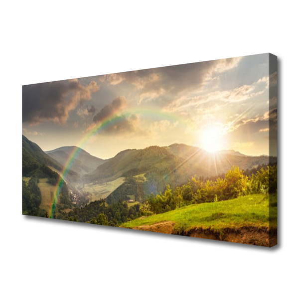Leinwand-Bilder Sonne Regenbogen Gebirge Landschaft