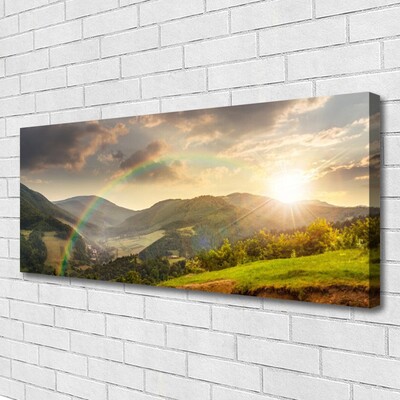 Leinwand-Bilder Sonne Regenbogen Gebirge Landschaft