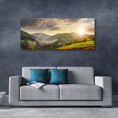 Leinwand-Bilder Sonne Regenbogen Gebirge Landschaft