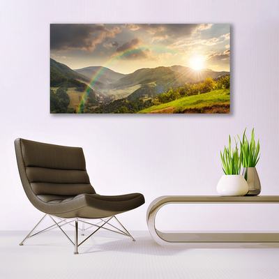 Leinwand-Bilder Sonne Regenbogen Gebirge Landschaft