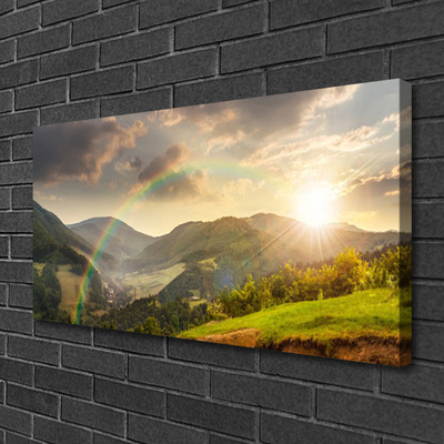 Leinwand-Bilder Sonne Regenbogen Gebirge Landschaft