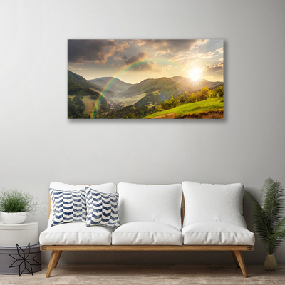Leinwand-Bilder Sonne Regenbogen Gebirge Landschaft