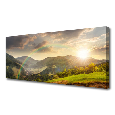 Leinwand-Bilder Sonne Regenbogen Gebirge Landschaft