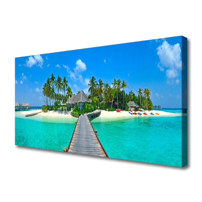 Leinwand-Bilder Strand Palmen Brücke Meer Architektur