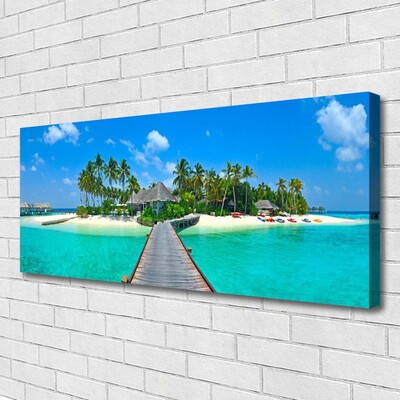 Leinwand-Bilder Strand Palmen Brücke Meer Architektur