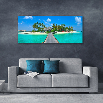 Leinwand-Bilder Strand Palmen Brücke Meer Architektur