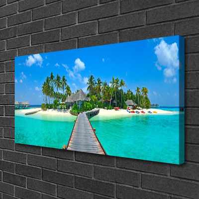 Leinwand-Bilder Strand Palmen Brücke Meer Architektur