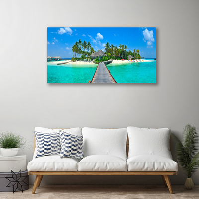 Leinwand-Bilder Strand Palmen Brücke Meer Architektur