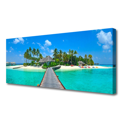 Leinwand-Bilder Strand Palmen Brücke Meer Architektur