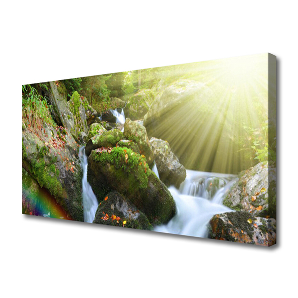 Leinwand-Bilder Sonne Wasserfall Regenbogen Natur