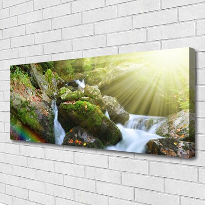 Leinwand-Bilder Sonne Wasserfall Regenbogen Natur