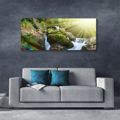 Leinwand-Bilder Sonne Wasserfall Regenbogen Natur