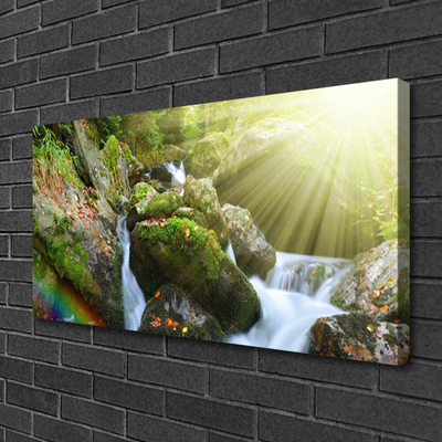 Leinwand-Bilder Sonne Wasserfall Regenbogen Natur