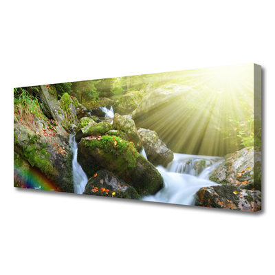 Leinwand-Bilder Sonne Wasserfall Regenbogen Natur