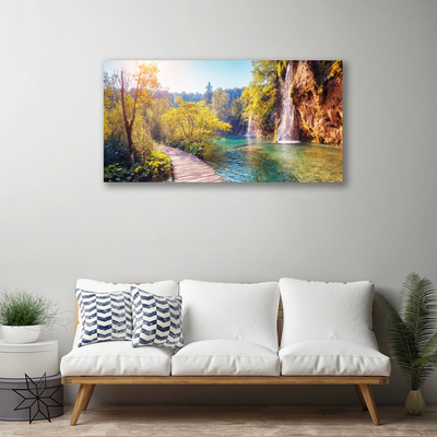 Leinwand-Bilder Bäume See Felsen Brücke Landschaft
