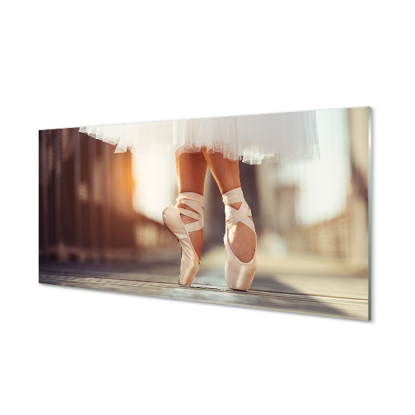 Glasbilder Weißen ballettschuhe der frau, die beine