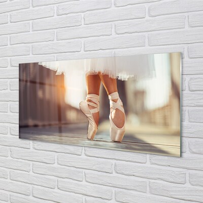 Glasbilder Weißen ballettschuhe der frau, die beine