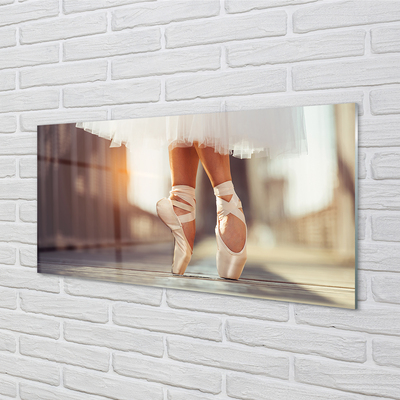 Glasbilder Weißen ballettschuhe der frau, die beine
