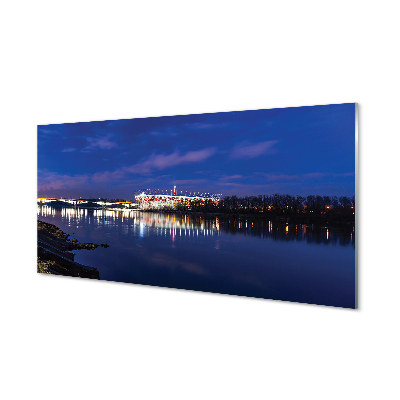 Glasbilder Warschau stadion fluss brücke nacht