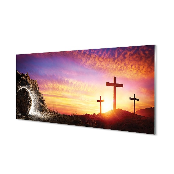Glasbilder Kreuz höhle sonnenuntergang