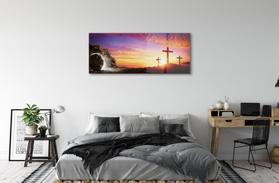 Glasbilder Kreuz höhle sonnenuntergang