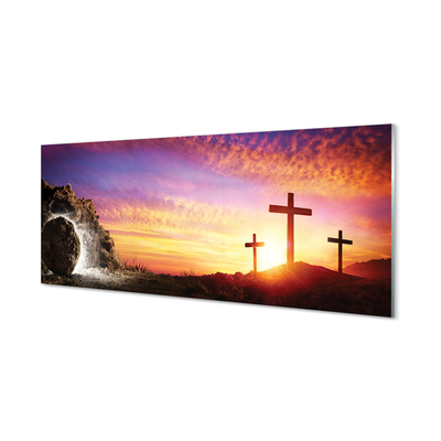 Glasbilder Kreuz höhle sonnenuntergang