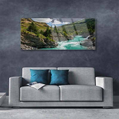 Glasbilder Berge Fluss Landschaft