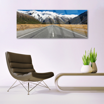 Glasbilder Straße Berge Gebirge Schnee Landschaft