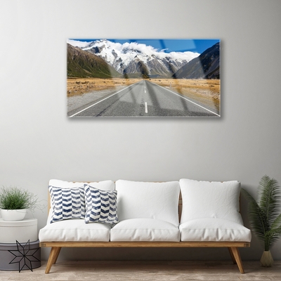 Glasbilder Straße Berge Gebirge Schnee Landschaft