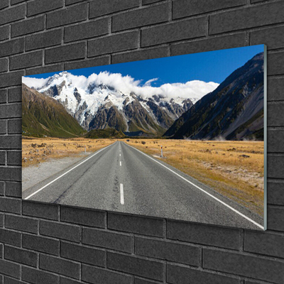 Glasbilder Straße Berge Gebirge Schnee Landschaft