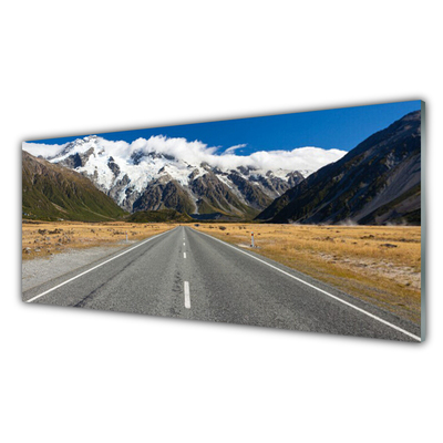 Glasbilder Straße Berge Gebirge Schnee Landschaft